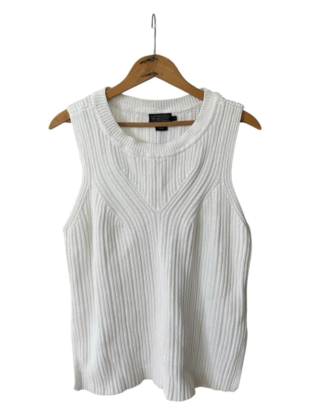 Pendleton | Womens White Ribbed Sleeveless Crewneck Pullover Side Slit Sweater L